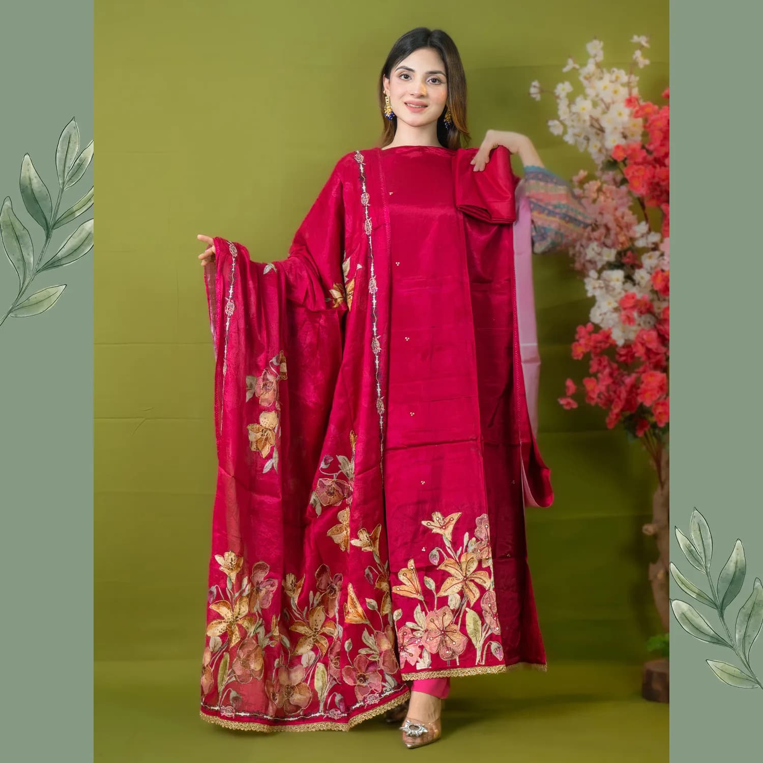 Pink Unstitch Embroidered Silk Salwar Kameez C-11553 