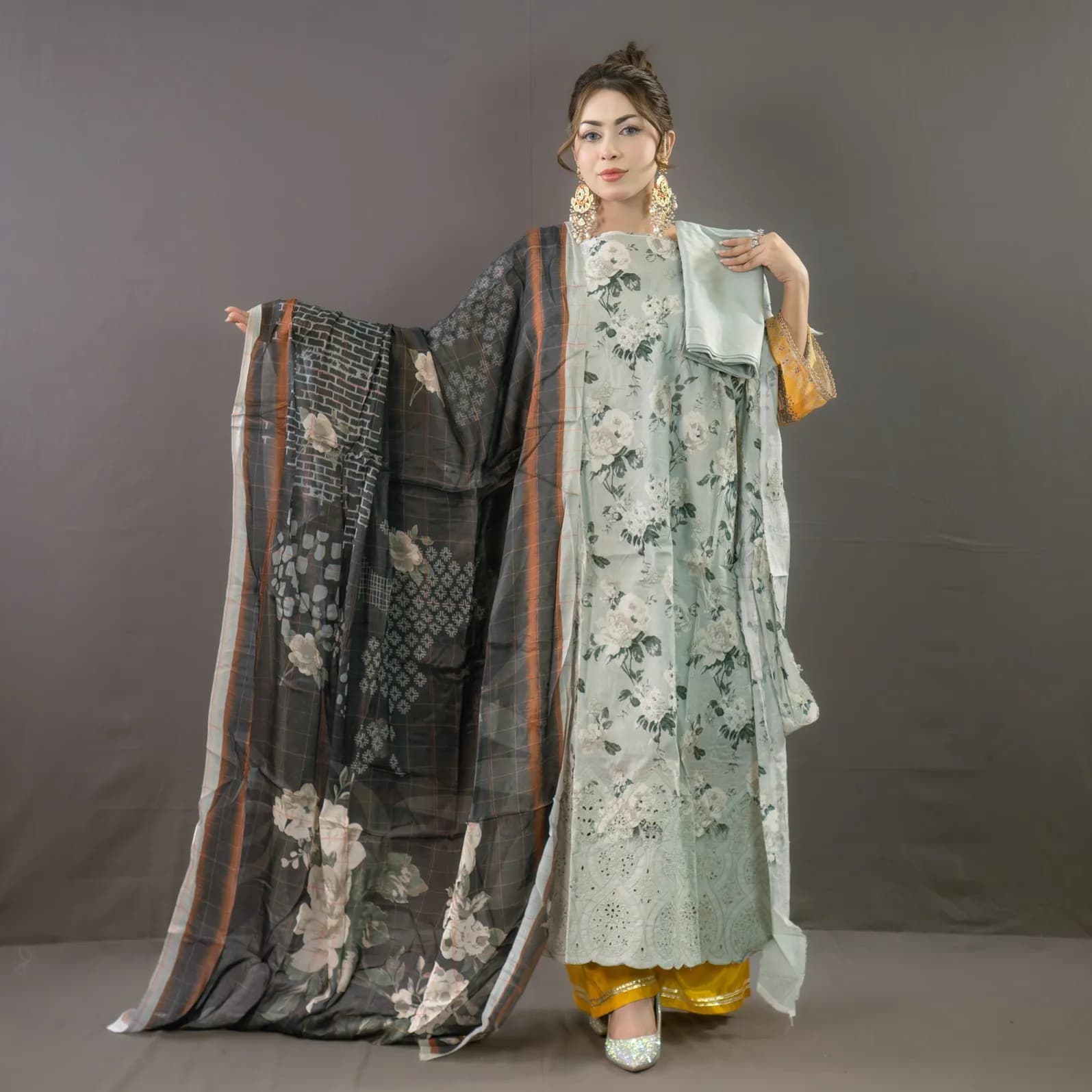 Mint Unstitch Embroidered Printed Cotton Salwar Kameez C-11656 