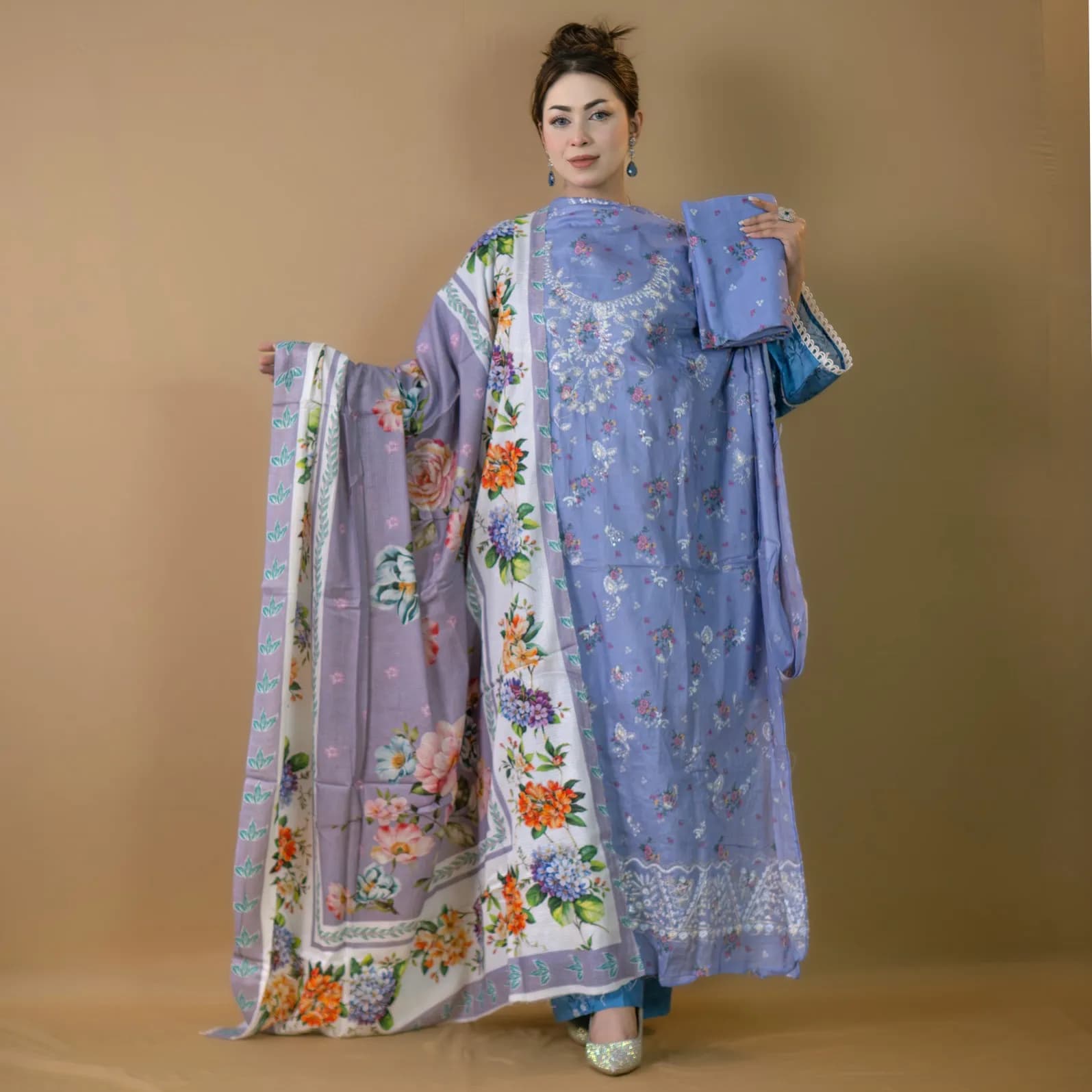 Lavender Unstitch Embroidered Printed Cotton Salwar Kameez C-11738 