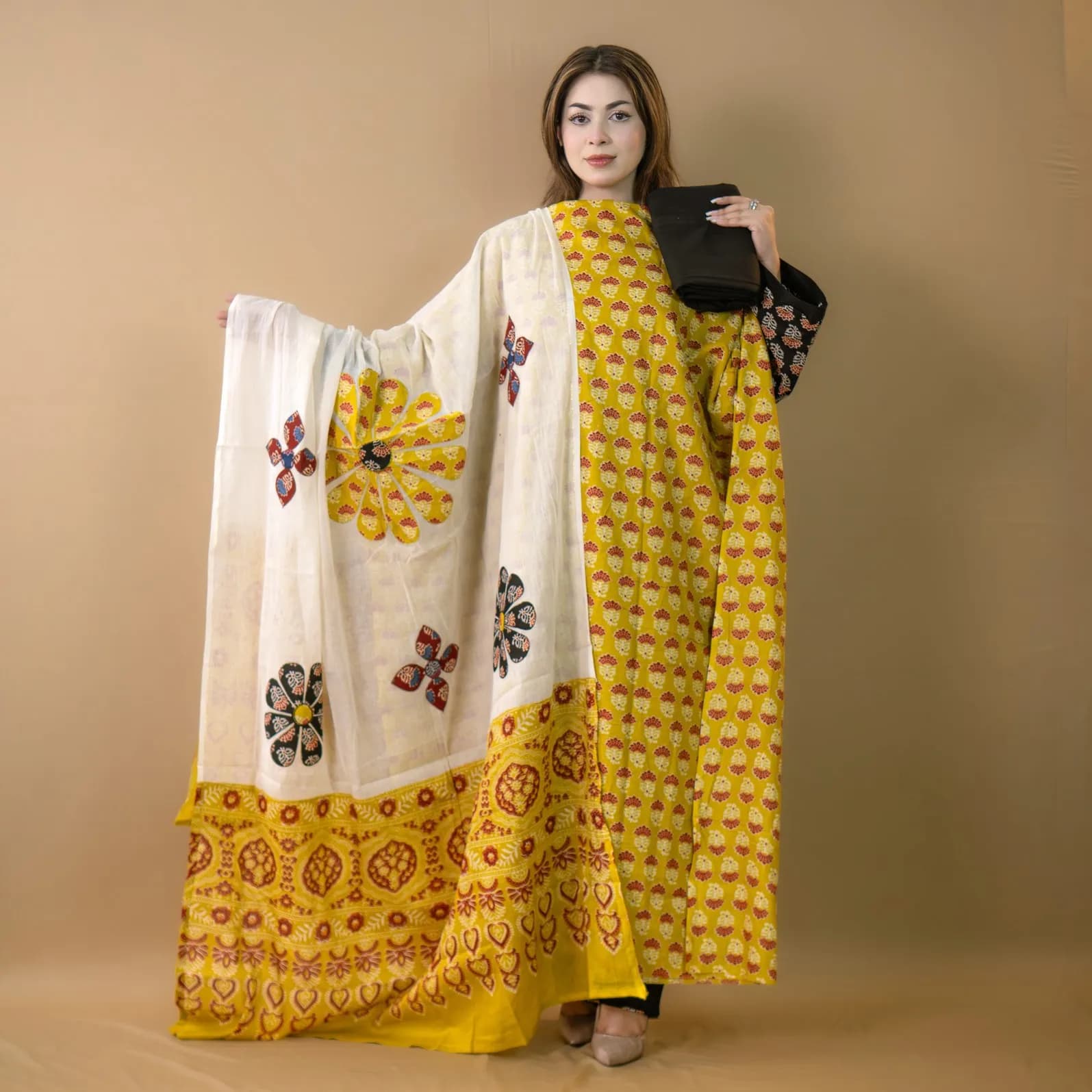 Yellow Unstitch Printed Cotton Salwar Kameez C-11763 