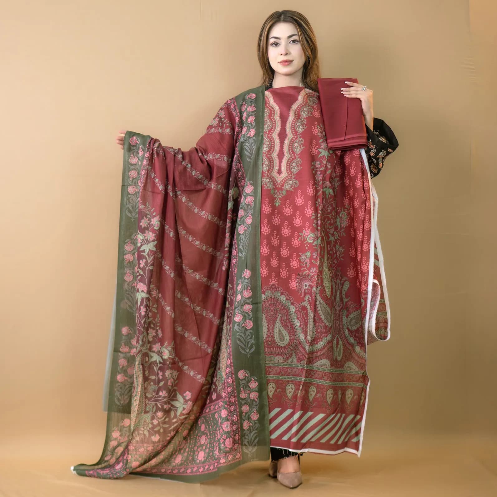 Maroon Unstitch Printed Cotton Salwar Kameez C-11766 