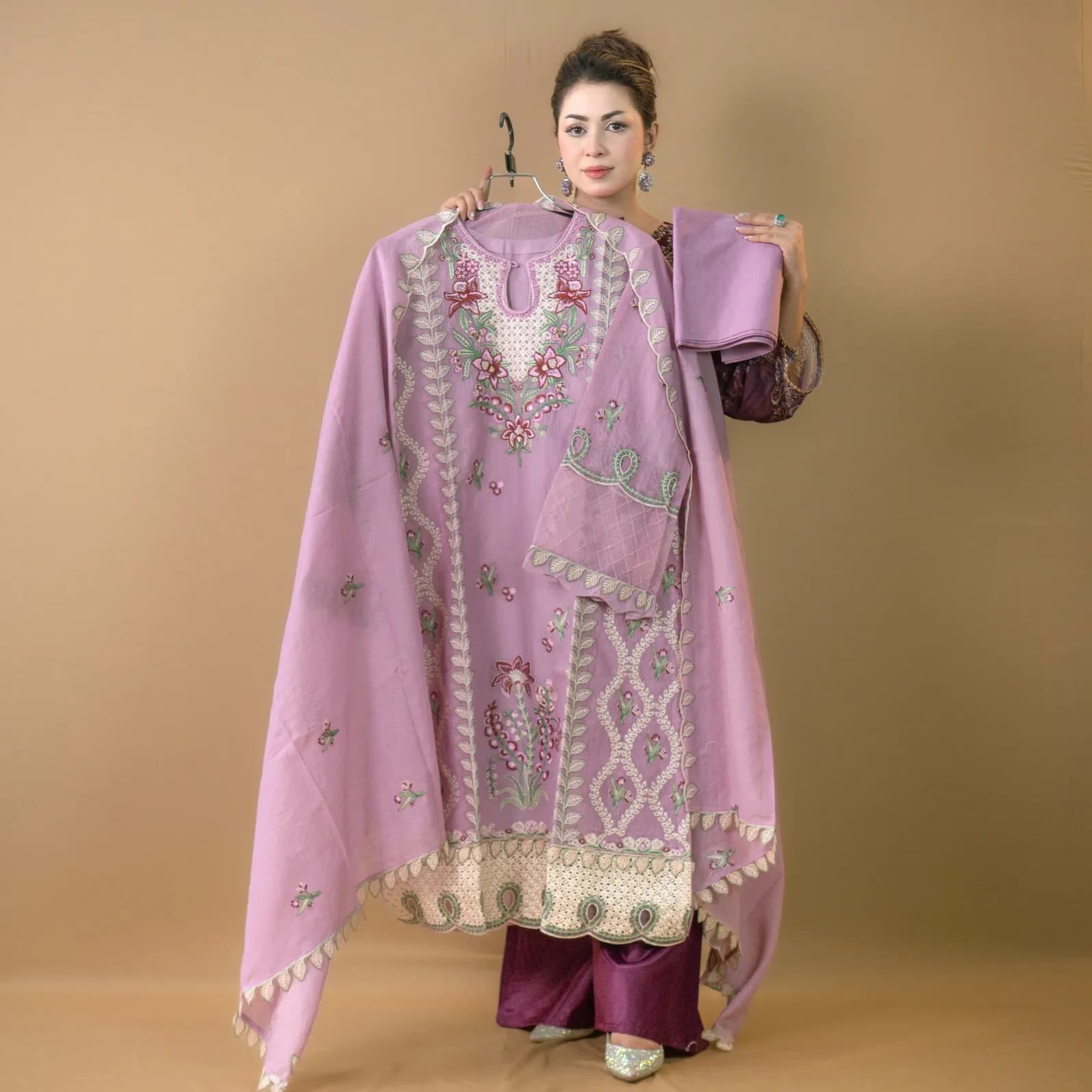 Orchid Semi-Stitch Embroidered Cotton Salwar Kameez C-11805 