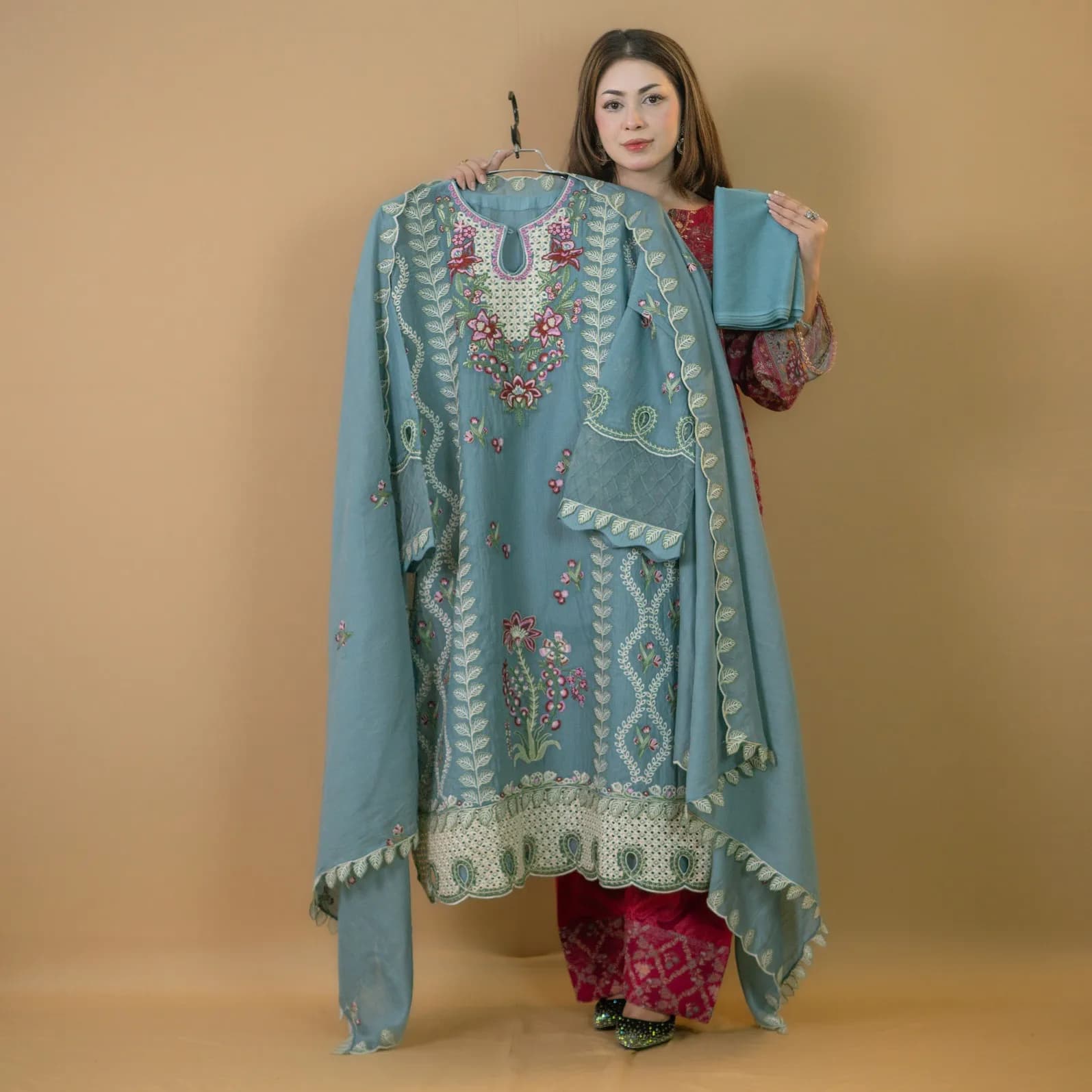 Pastel Semi-Stitch Embroidered Cotton Salwar Kameez C-11845 