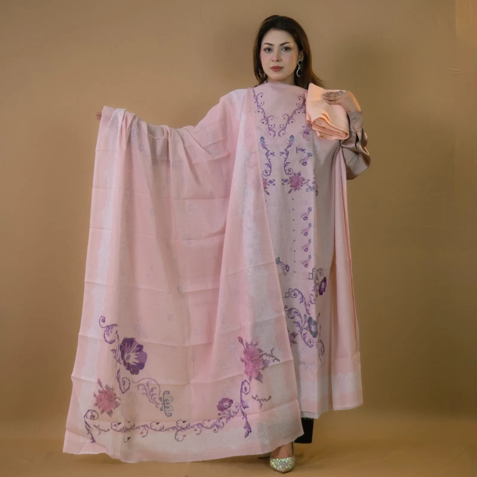 Pink Floral Printed Cotton Salwar Kameez | Unstitched