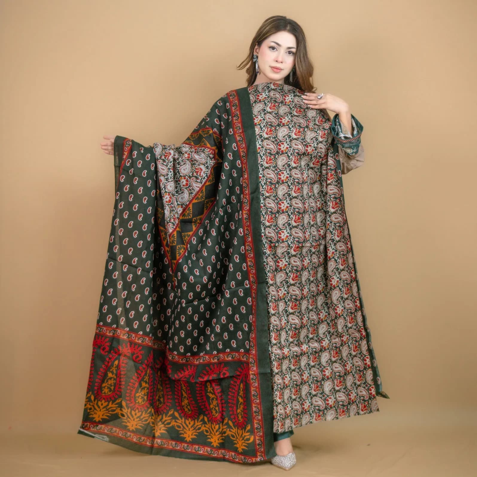 Green Unstitch Printed Cotton Salwar Kameez C-11910 