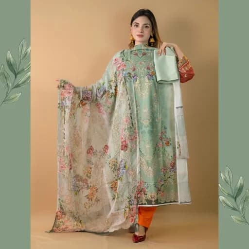 Mint Unstitched Printed Cotton Salwar Kameez C-11587 