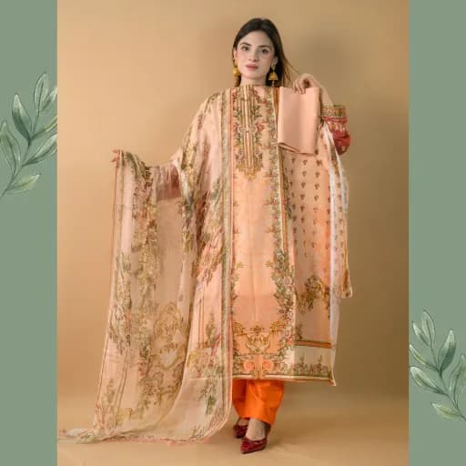 Melon Unstitched Printed Cotton Salwar Kameez C-11585 