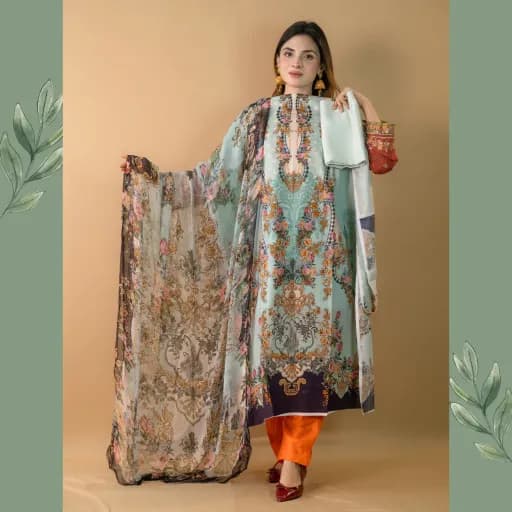 Pastel Unstitched Printed Cotton Salwar Kameez C-11581 