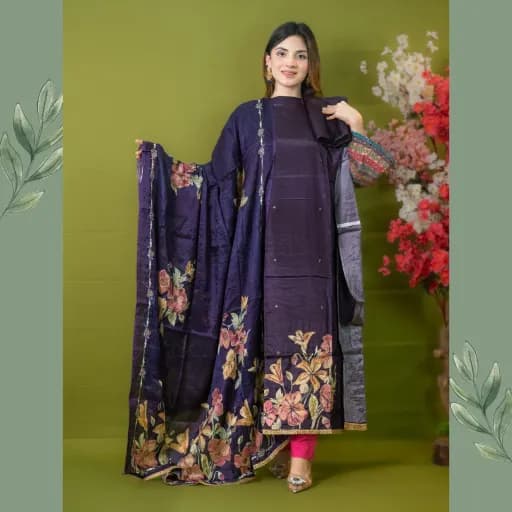 Purple Unstitch Embroidered Silk Salwar Kameez C-11555 