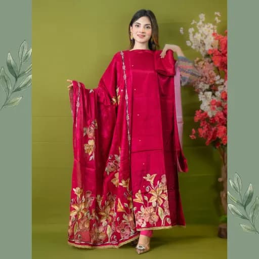Pink Unstitch Embroidered Silk Salwar Kameez C-11553 