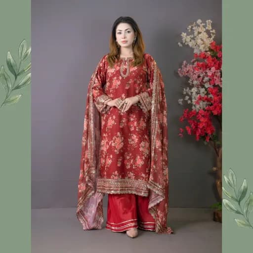 Maroon Ready To Wear Emnroidered Chiffon Festive Collection C-11502