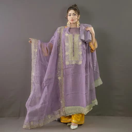 Purple Unstitch Embroidered Muslin salwar Kameez C-11650 