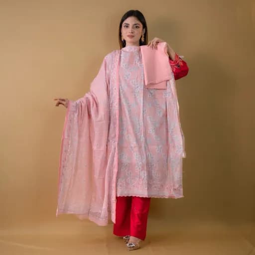 Pink Unstitch Embroidered Printed Cotton Salwar Kameez C-11667 