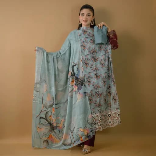 Pastel Unstitch Embroidered Printed Cotton Salwar Kameez C-11716 