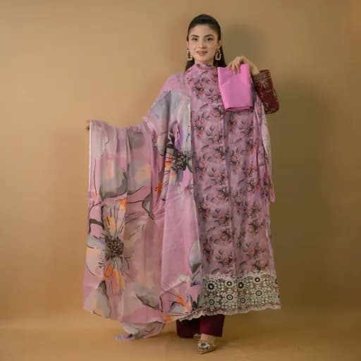 Pink Unstitch Embroidered Printed Cotton Salwar Kameez C-11719 