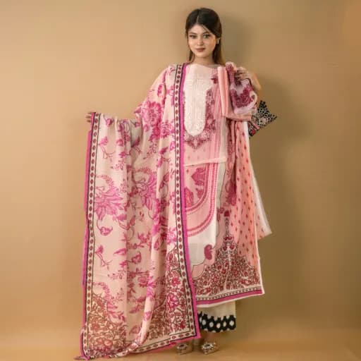 Pink Unstitch Embroidered Printed Cotton Salwar Kameez C-11725 