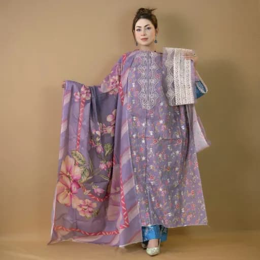 Lavender Unstitch Embroidered Printed Cotton Salwar Kameez C-11730 