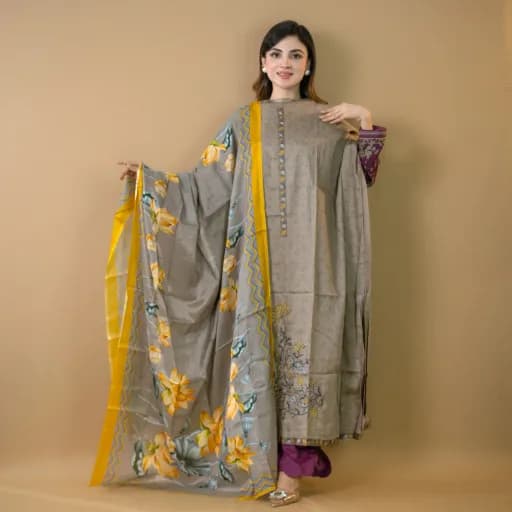 Grey Unstitch Embroidered Cotton Silk Salwar Kameez C-11748 