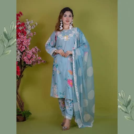 Sky Blue Stitch Unstitch Embroidered Printed Salwar Kameez C-6829