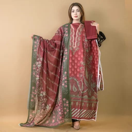 Maroon Unstitch Printed Cotton Salwar Kameez C-11766 