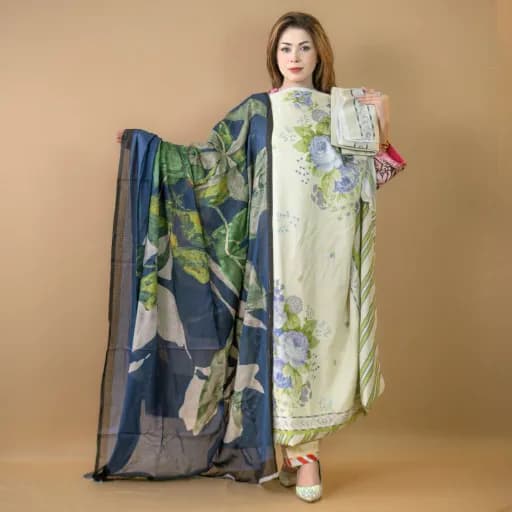 Light Mint Unstitch Printed Cotton Salwar Kameez C-11785 