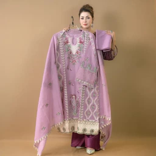 Orchid Semi-Stitch Embroidered Cotton Salwar Kameez C-11805 
