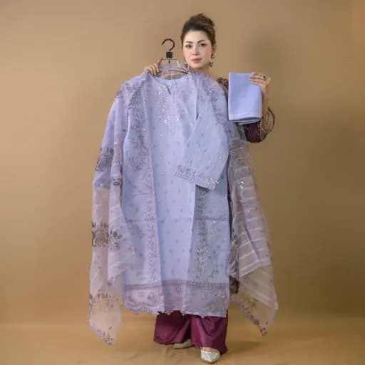 Purple Semi-Stitch Embroidered Cotton Salwar Kameez C-11813 