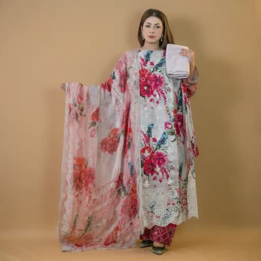 Pink Unstitch Embroidered Printed Cotton Salwar Kameez C-11837 