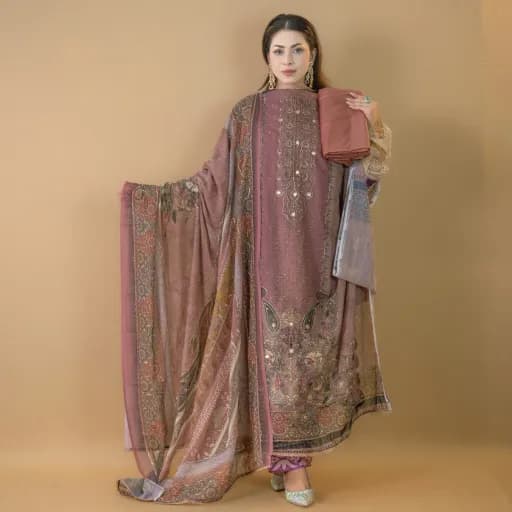 Mauve Unstitch Embroidered Printed Georgette Salwar Kameez C-11848 