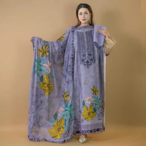 Purple Unstitch Embroidered Printed Cotton Salwar Kameez C-11854 