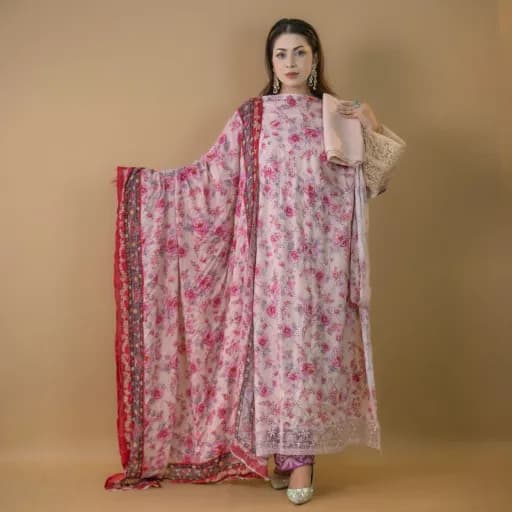 Pink Unstitch Embroidered Printed Cotton Salwar Kameez C-11858 