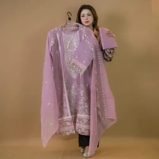 Plum Pakistani Brand Inspired Semi-Stitch Embroidered Cotton Salwar Kameez C-11865 
