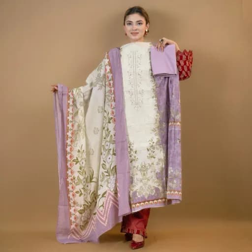 Purple Unstitch Embroidered Printed Cotton Salwar Kameez C-11884 