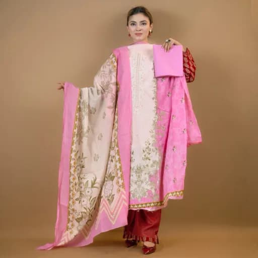 Pink Unstitch Embroidered Printed Cotton Salwar Kameez C-11886 