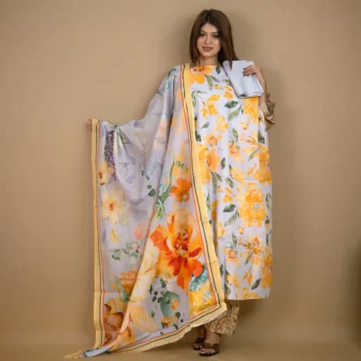 Lavender Yellow Unstitch Printed Cotton Salwar Kameez C-11902 