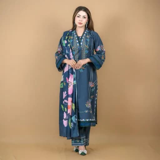 Navy Blue Printed Lawn Salwar Kameez C-11943 – Stitching Available