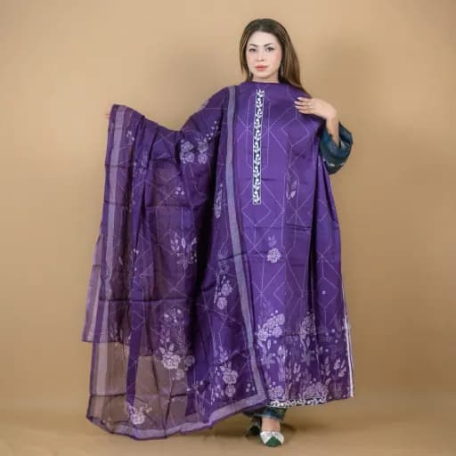 Voilet Unstitch Embroidered Printed Cotton Silk Blend Salwar Kameez C-11949 