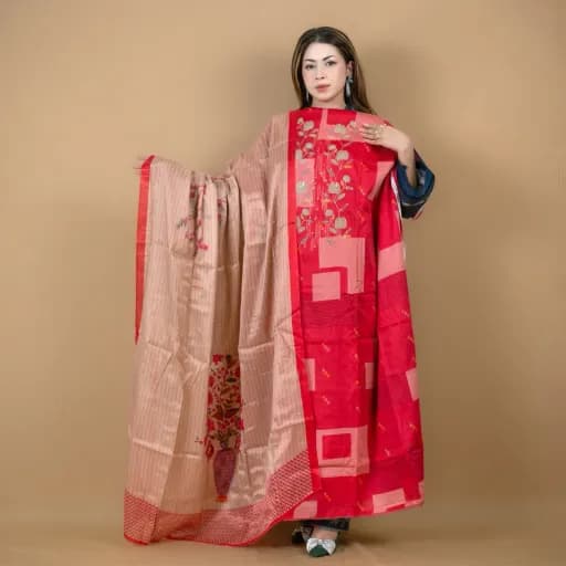 Red Unstitch Embroidered Printed Cotton Silk Blend Salwar Kameez C-11967 