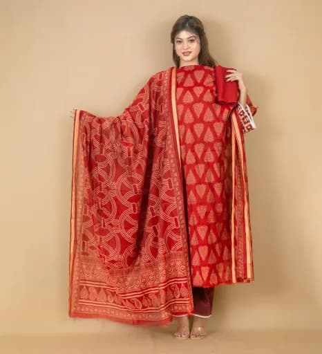 Red Unstitch Printed Kota Cotton Salwar Kameez C-11973 