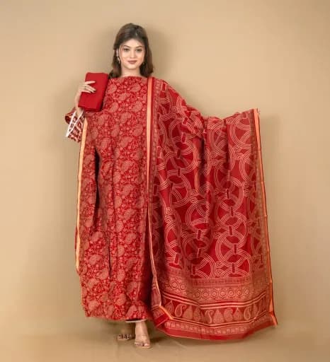 Red Unstitch Printed Kota Cotton Salwar Kameez C-11953 