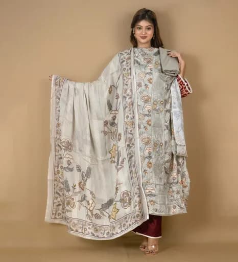 Ash Unstitch Embroidered Printed Silk Salwar Kameez C-11942 