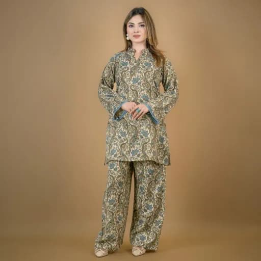 Beige Maisha Cotton Silk Co-Ord Set – 2 Piece Summer Collection C-12005