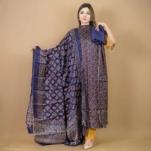 Violet Unstitch Printed Silk Salwar Kameez C-12047 