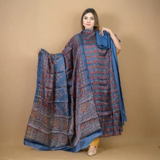 Blue Unstitch Printed Silk Salwar Kameez C-12051 