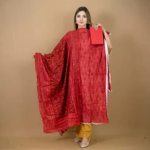 Red Embroidered Printed Lawn Salwar Kameez (Stitched/Unstitched) – C-12052 