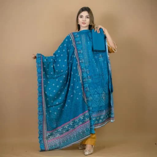 Teal Embroidered Printed Lawn Salwar Kameez (Stitched/Unstitched) – C-12053 