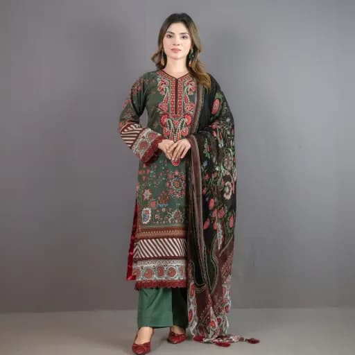 Green Embroidered Printed Cotton Salwar Kameez C-12121 – Stitching Available