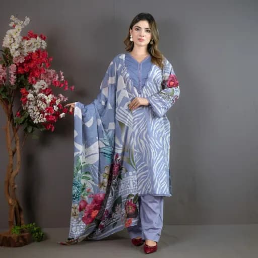 Lavender Printed Cotton Salwar Kameez C-12122 / Stitiching Available