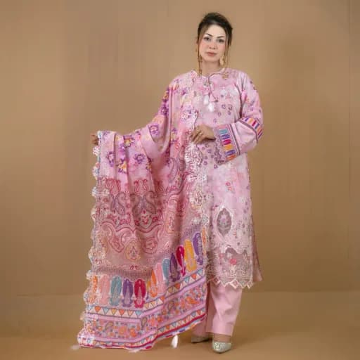 Baby Pink Embroidered Cotton Salwar Kameez | Stitching Available – C-12157