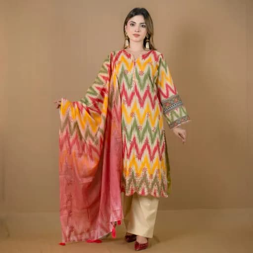 Yellow Embroidered Cotton Salwar Kameez | Stitching Available – C-12176